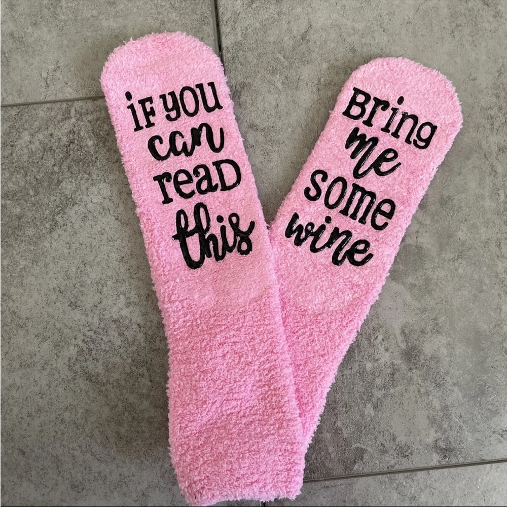 NEW pink being me some wine fuzzy gift socks